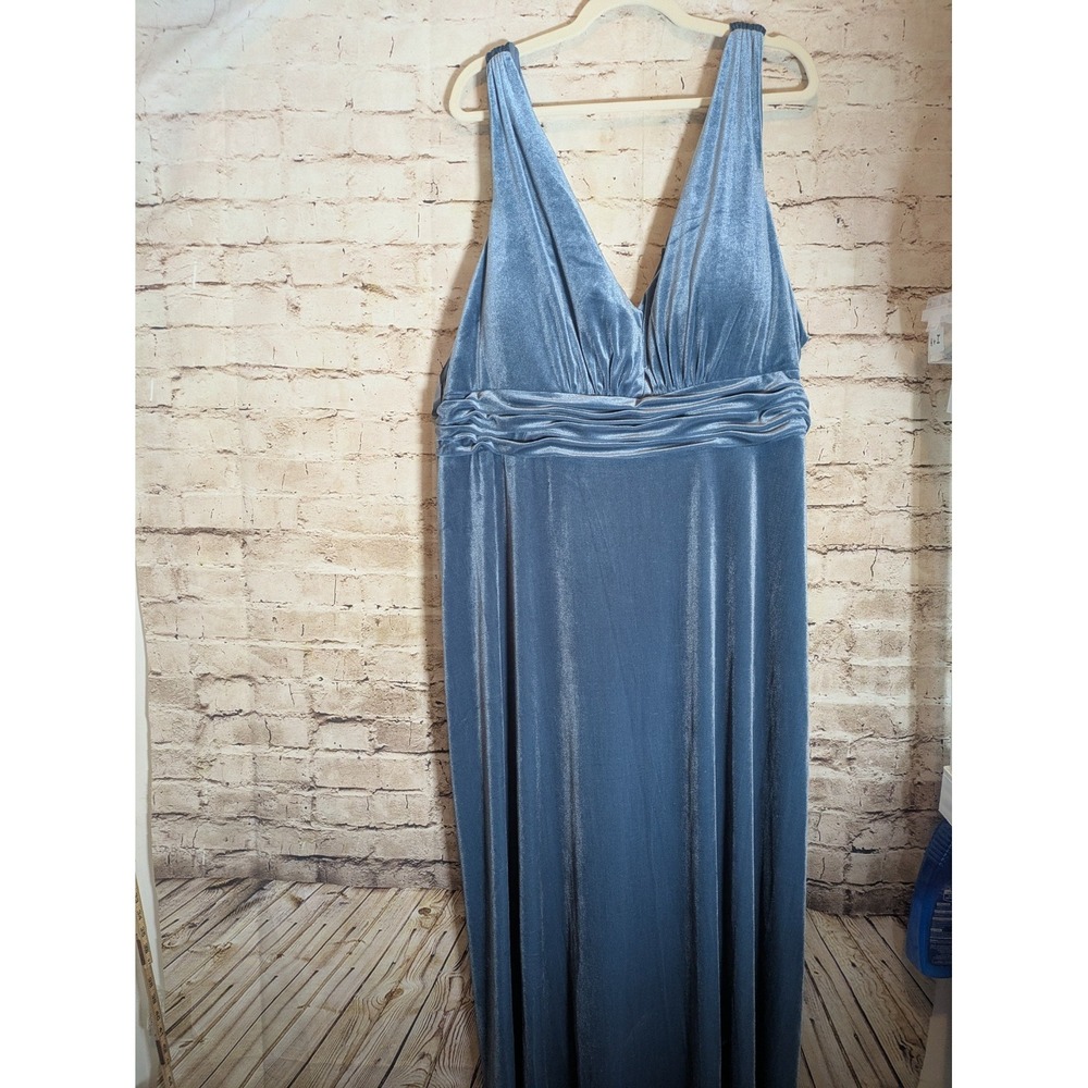 Kennedy Blue Velvet Dress Women's 3X Slate Blue Long Maxi Padded Empire Waist